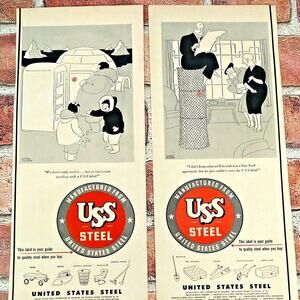 1950 Eskimo Igloo USS Steel Rich People Lot of 2 Original Vtg PRINT ADs Ephemera